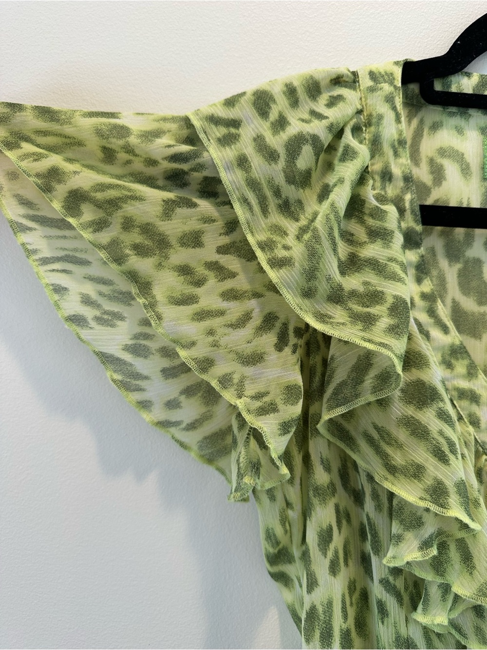 Green Leopard-Print Ruffle Button Blouse - Picture 8 of 9